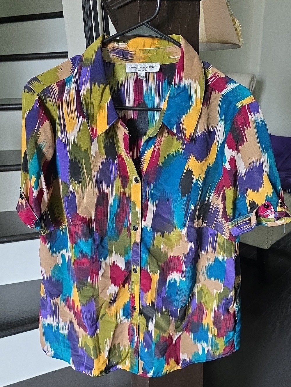 Rebecca Malone Multicolor Abstract Print Button Front Blouse